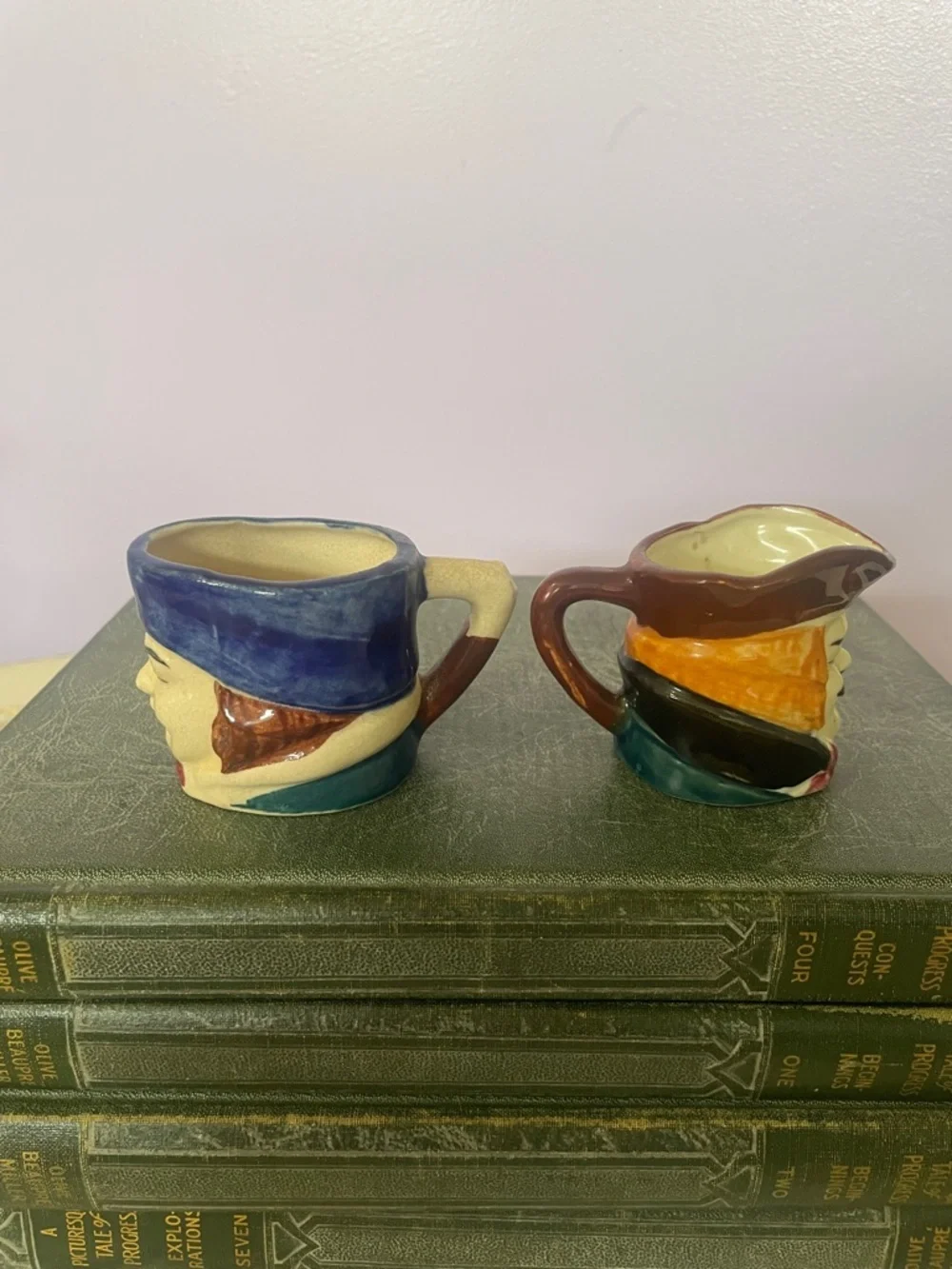 Vintage Ceramic Toby Jug Egg - creamer Cups - Pair in Multicolor